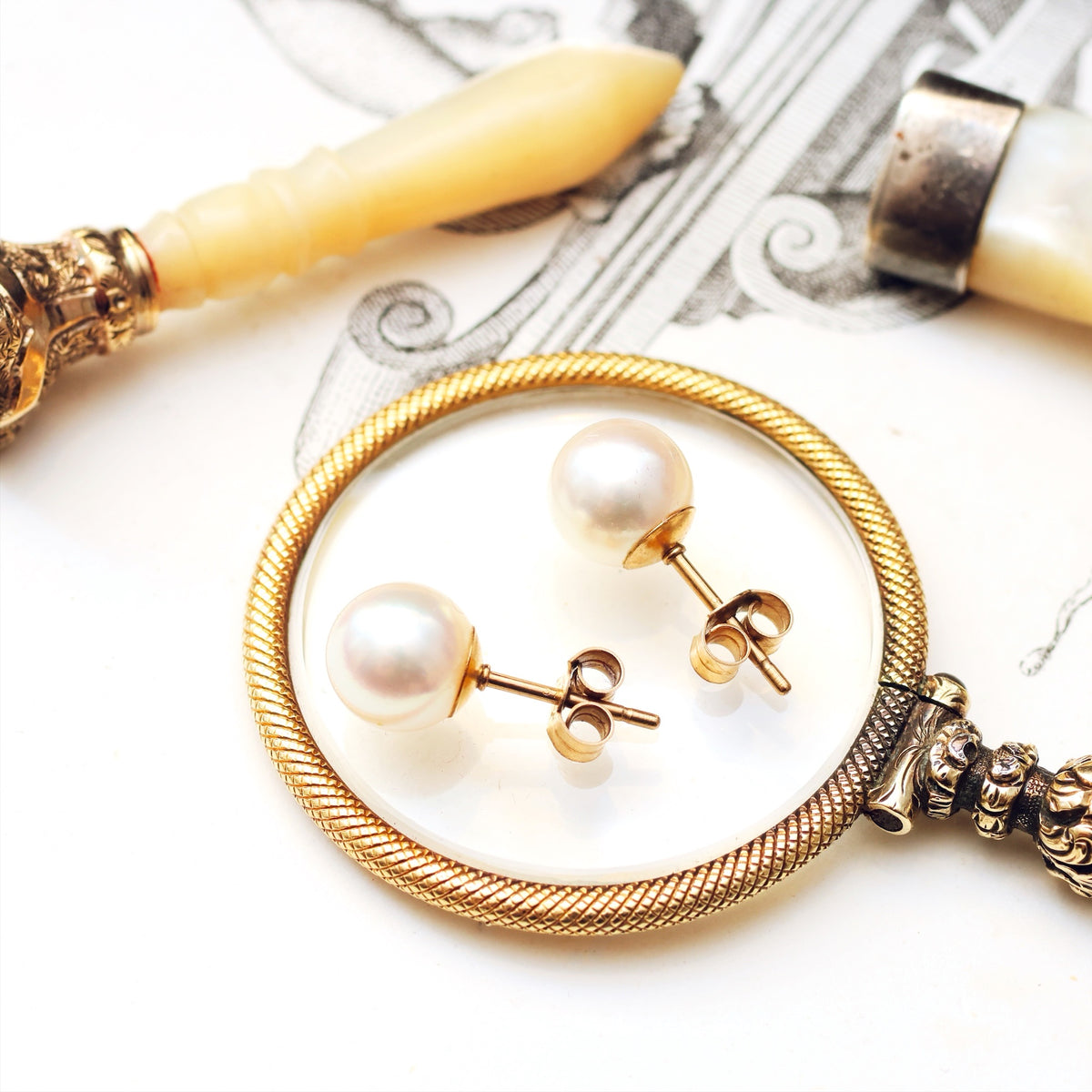 Fine Vintage Saltwater Cultured Pearl Stud Earrings