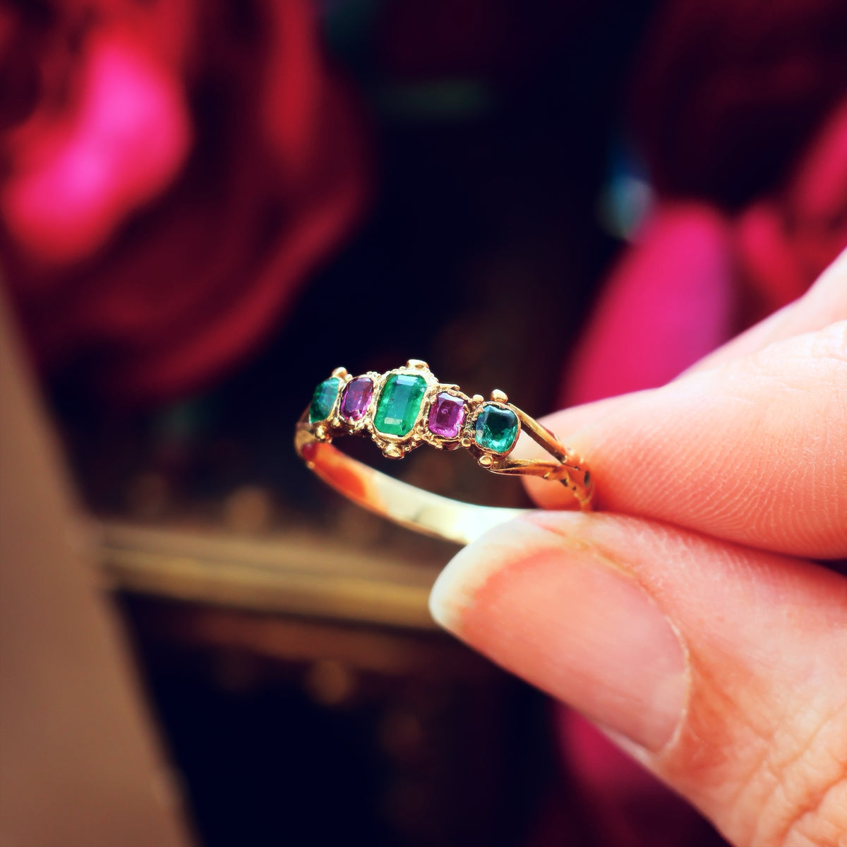 Antique Victorian Emerald & Pink Spinel Ring