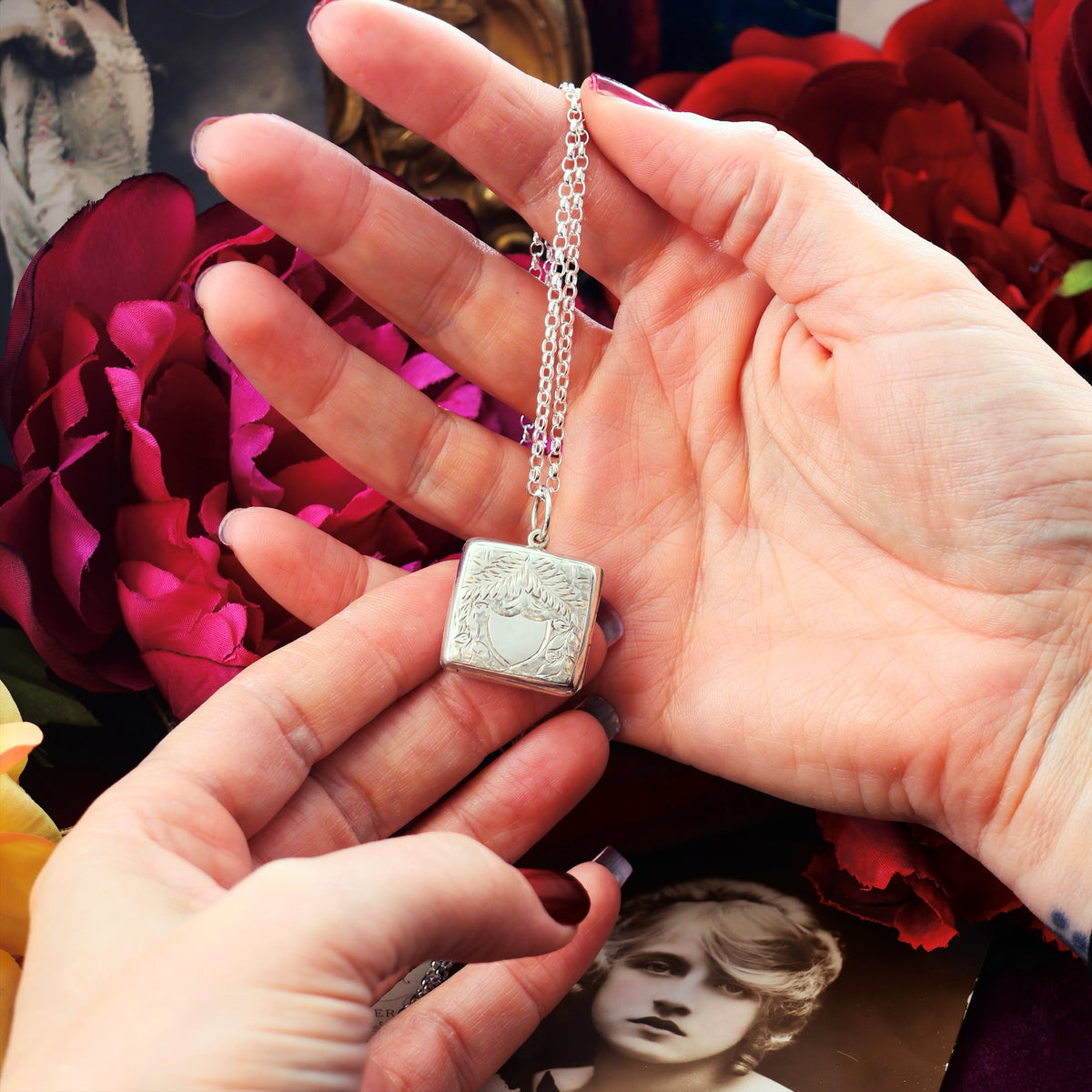 Date 1885 Hand Engraved 'Ferns for Sincerity' Silver Locket