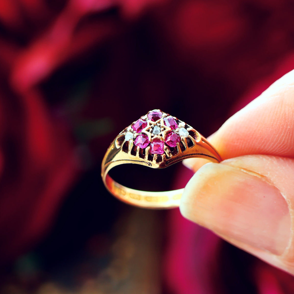 Victorian Date 1876 Pink Ruby & Diamond Dress Ring