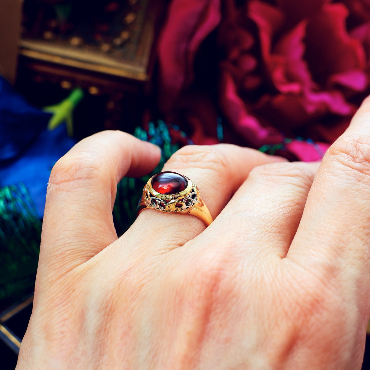 Antique Gothic Revival Cabochon Garnet Ring