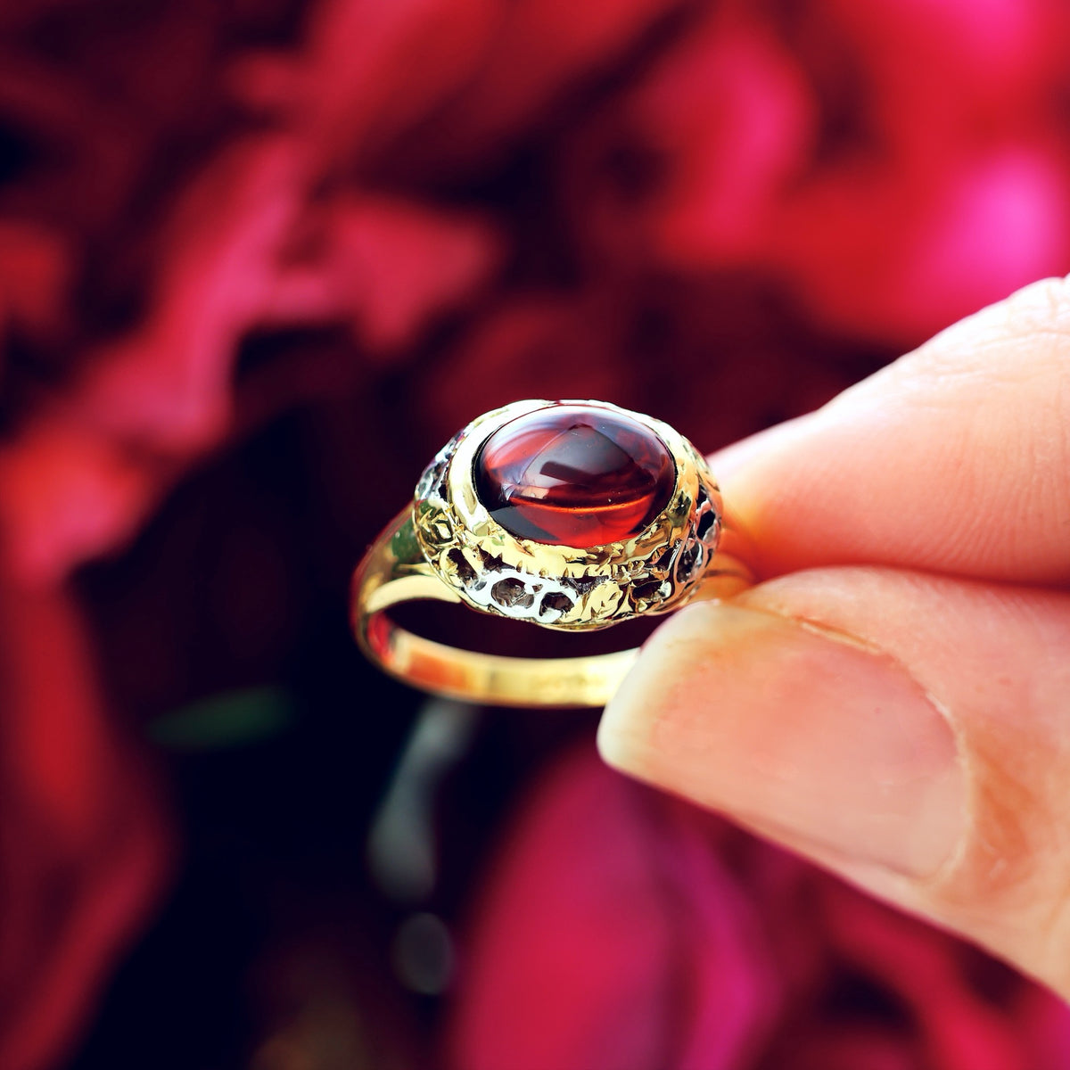 Antique Gothic Revival Cabochon Garnet Ring