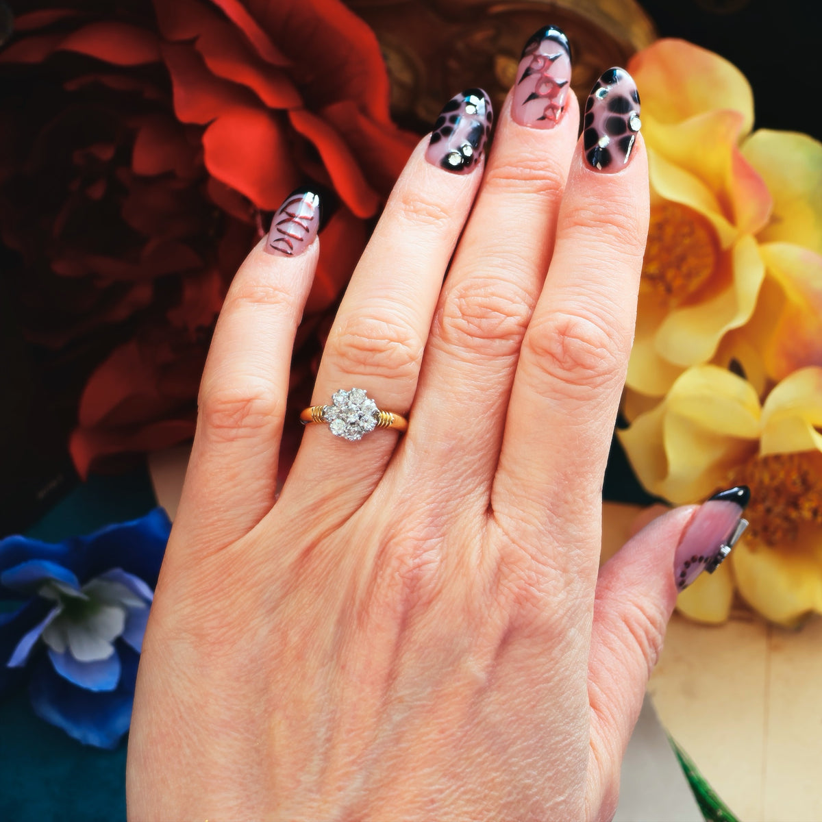 Super-Sparkly Vintage Hand Cut Diamond Cluster Engagement Ring