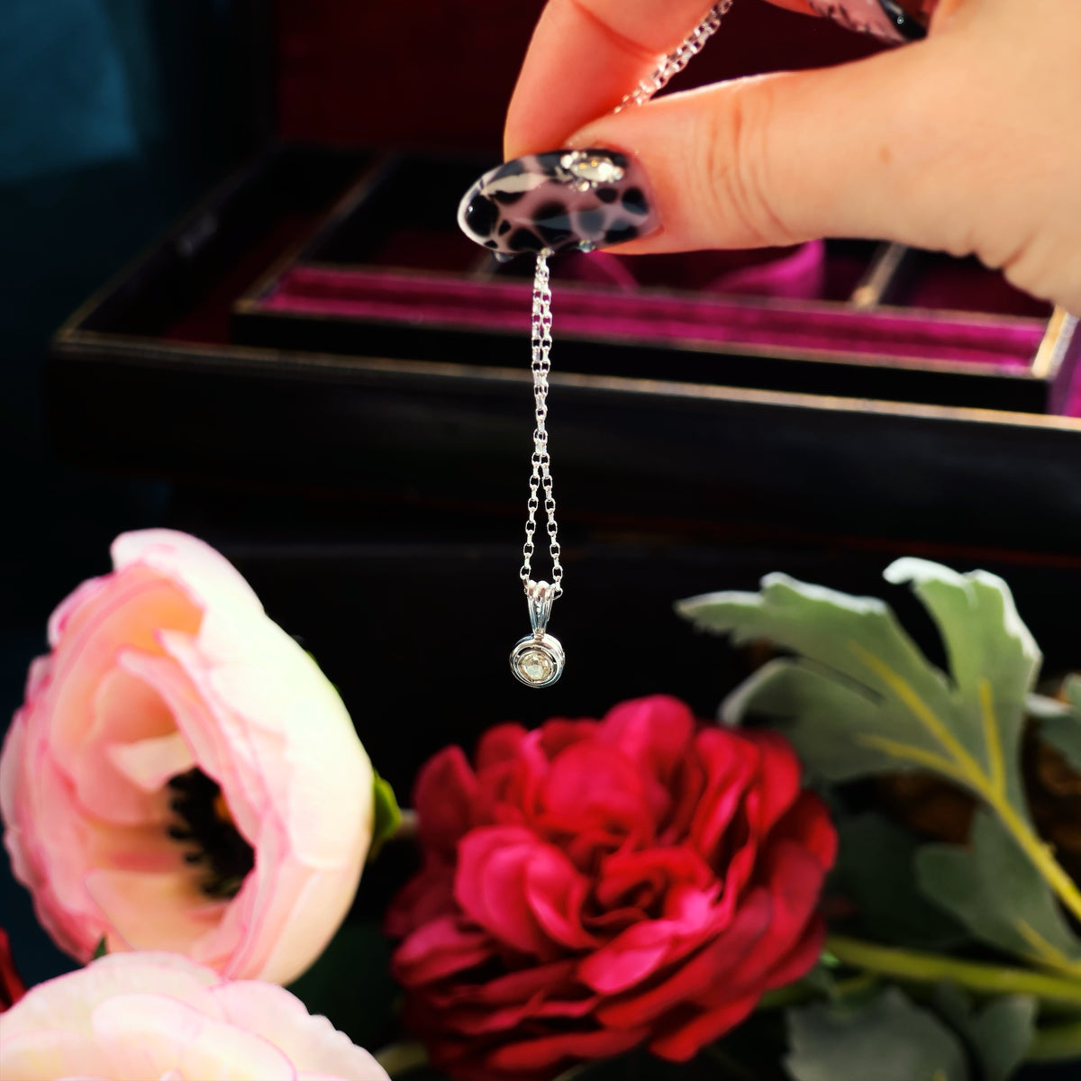 Recycled White Gold Mine-cut Diamond Solitaire Pendant