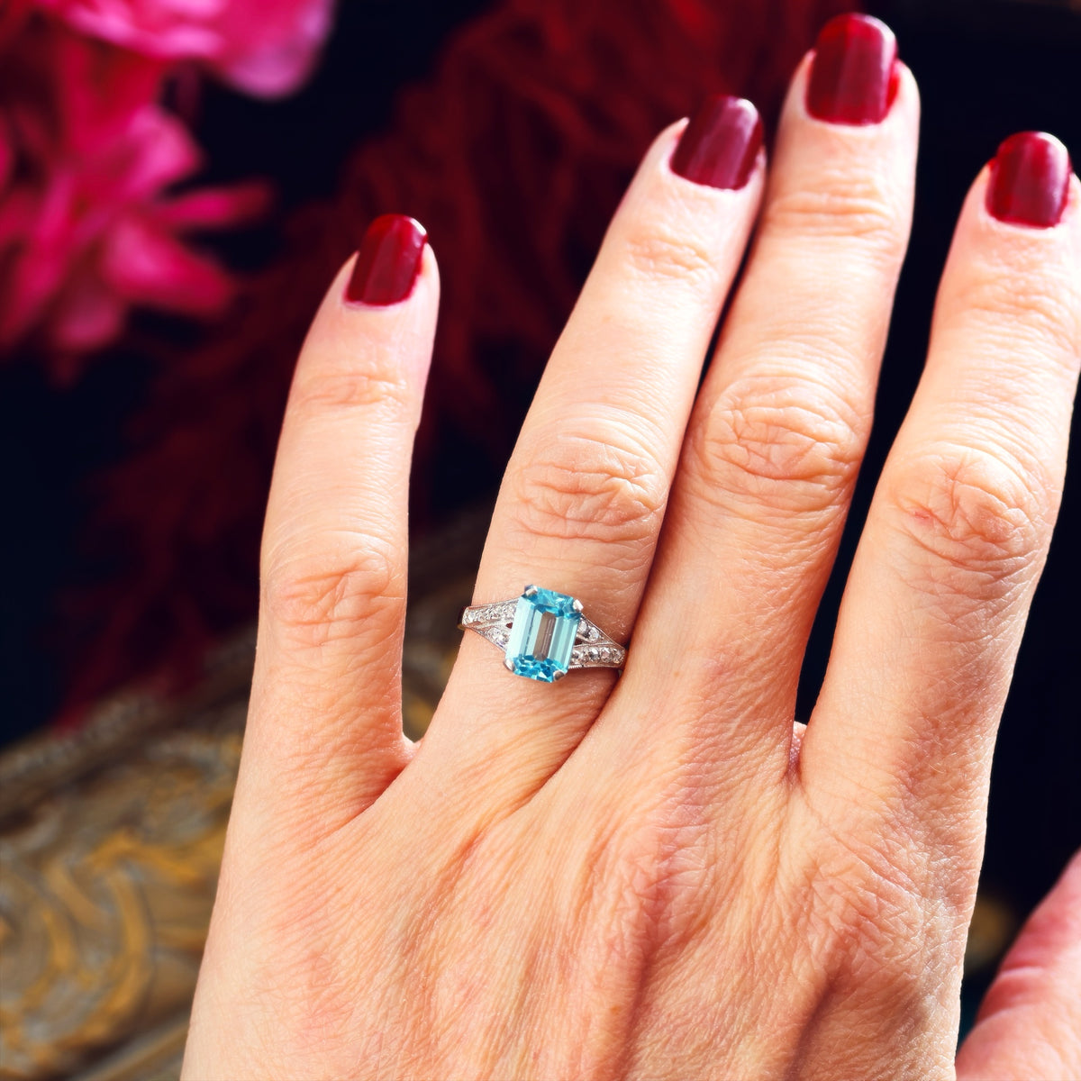 Vintage Art Deco Starlight Blue Zircon Ring