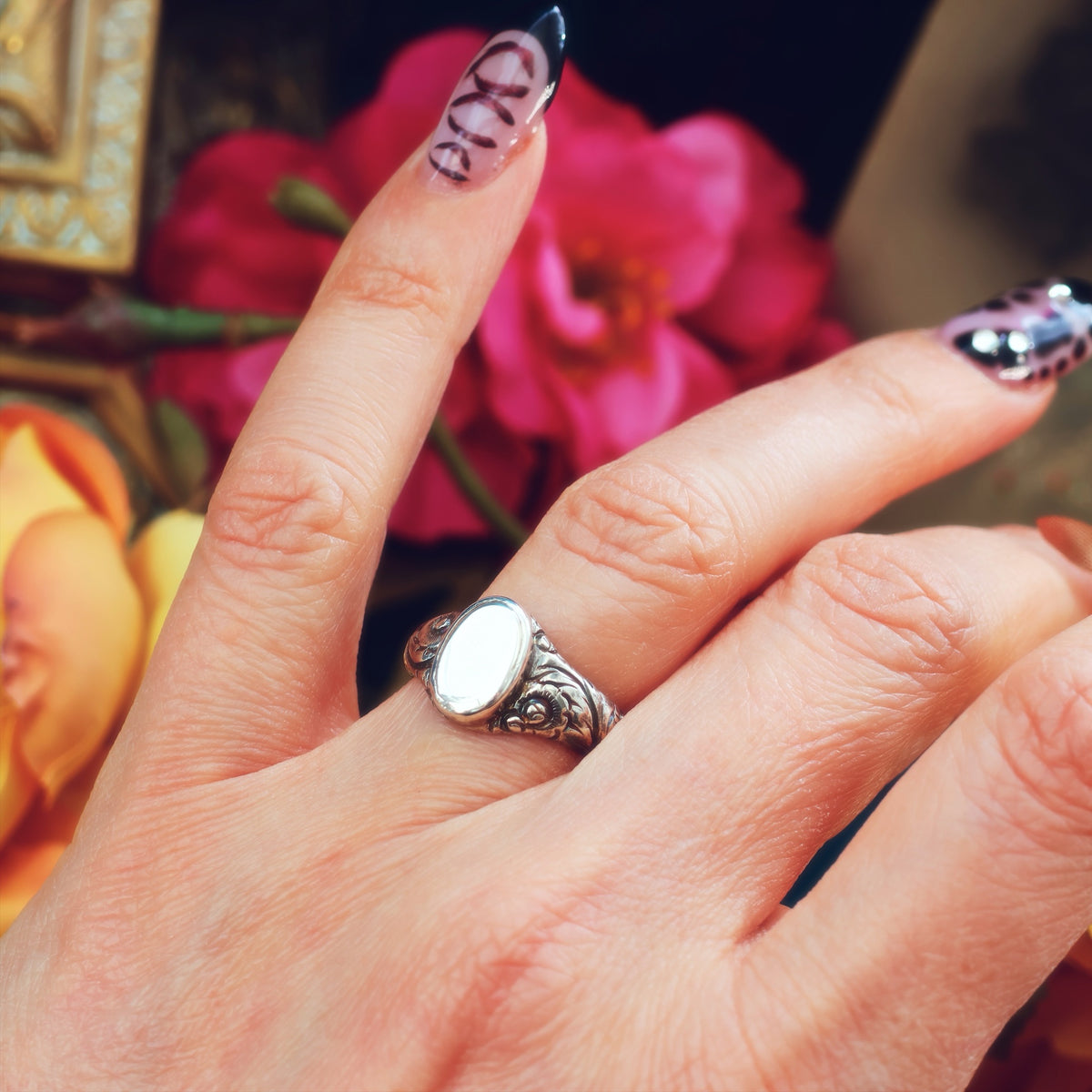 Ornate Rococo Recycled Silver Signet Ring