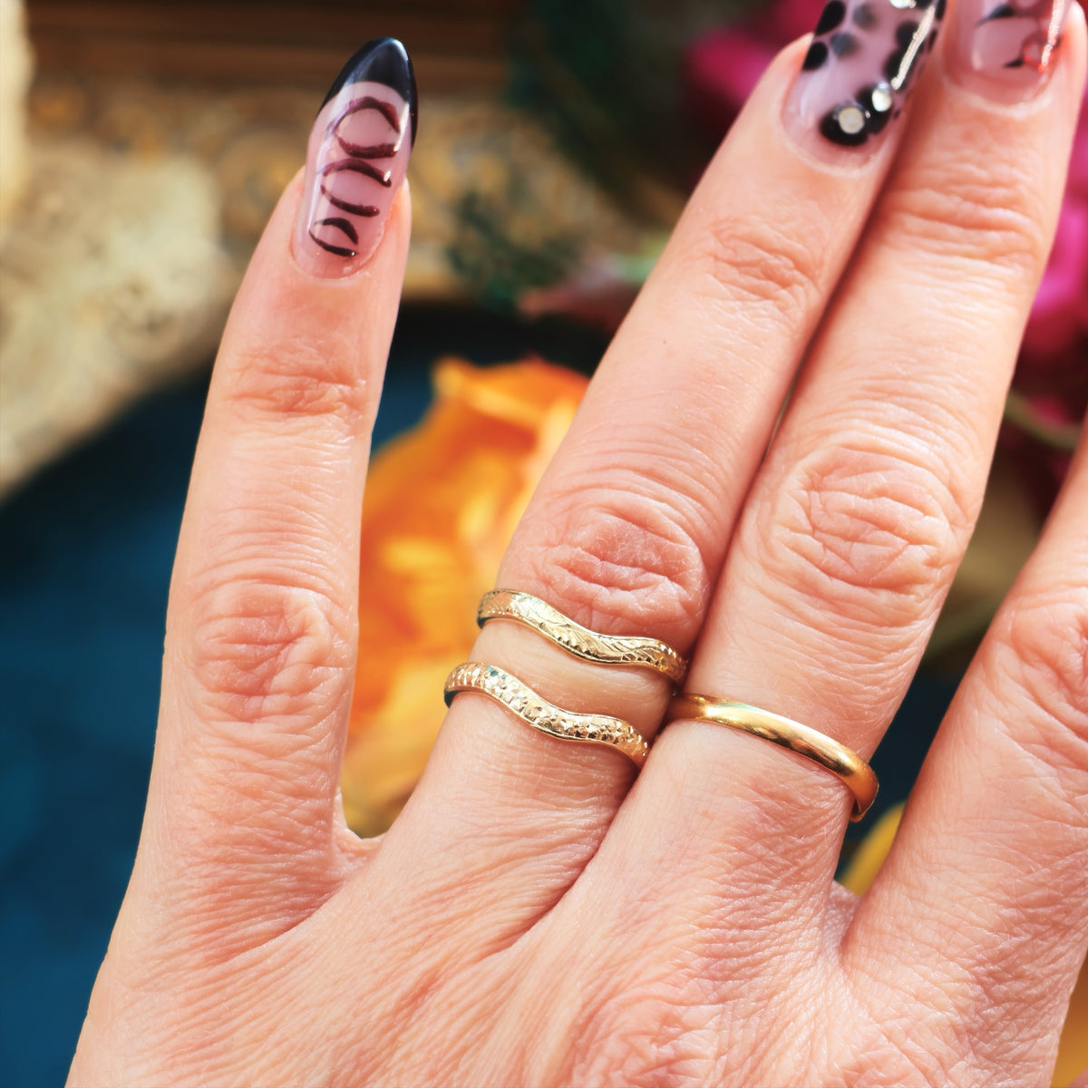 Hand Engraved Blossom Wave Shaped Wedding Band