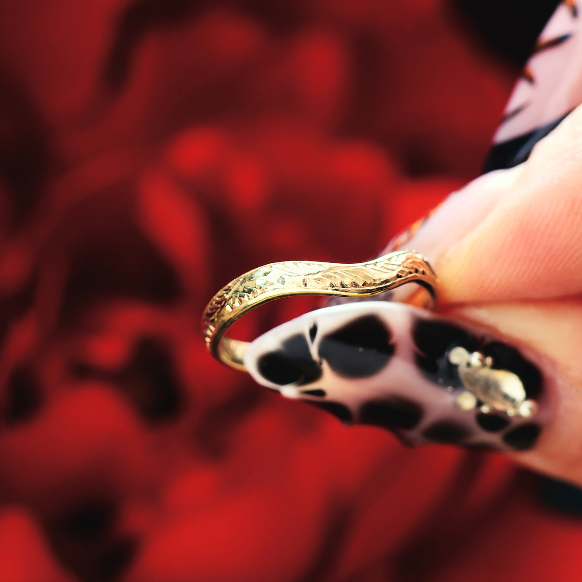 Hand Engraved Blossom Wave Shaped Wedding Band