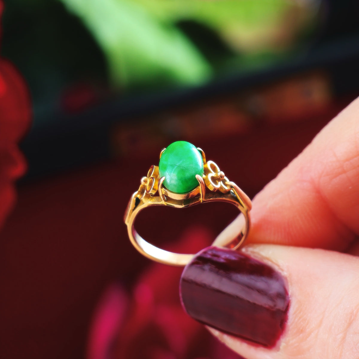 Vintage Mid Century 14ct Gold Jadeite Ring
