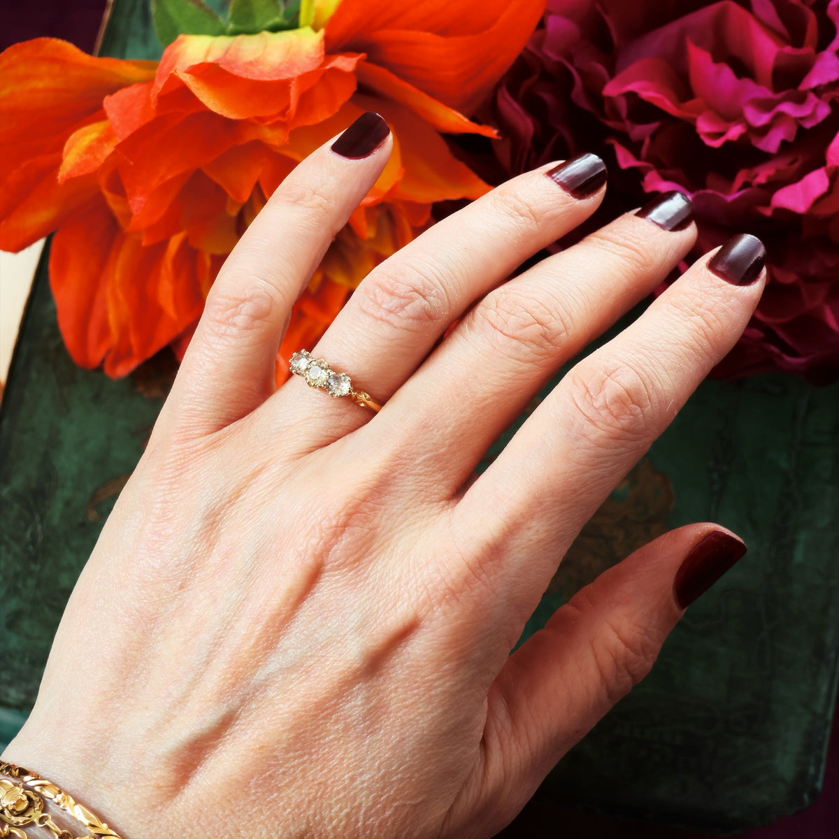 Magical Firelight! Antique Diamond Trilogy Engagement Ring