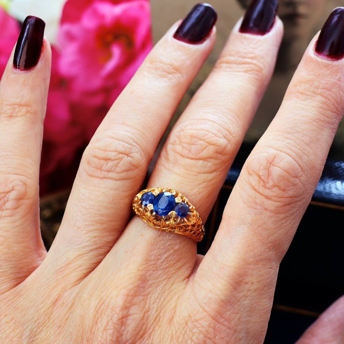 Vintage Filigree Lacework Sapphire Dress Ring