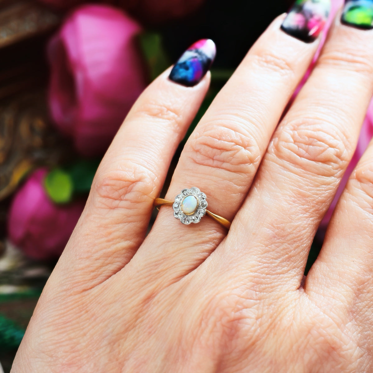 Darling Vintage Opal & Diamond Blossom Cluster Ring