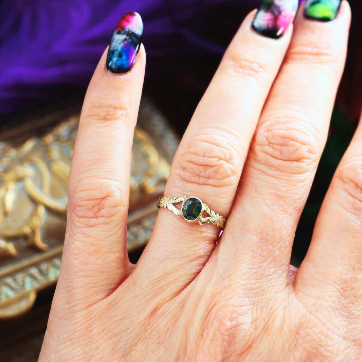 Antique Victorian Olive Green Sapphire Ring