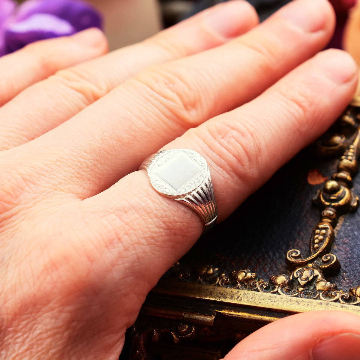 Vintage Styled Recycled Silver Signet Ring