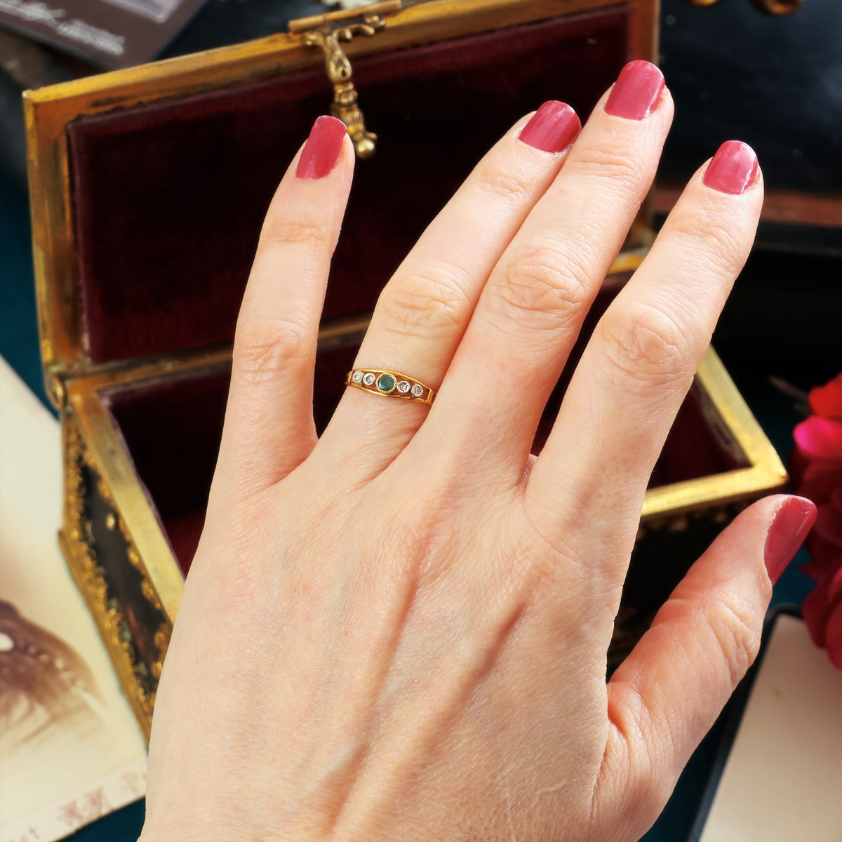 Antique Treat! Continental Emerald & Diamond Ring