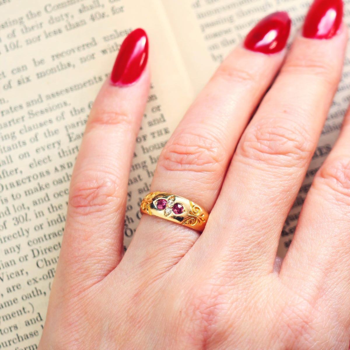 Antique Date 1899 Gypsy Ruby & Diamond Ring