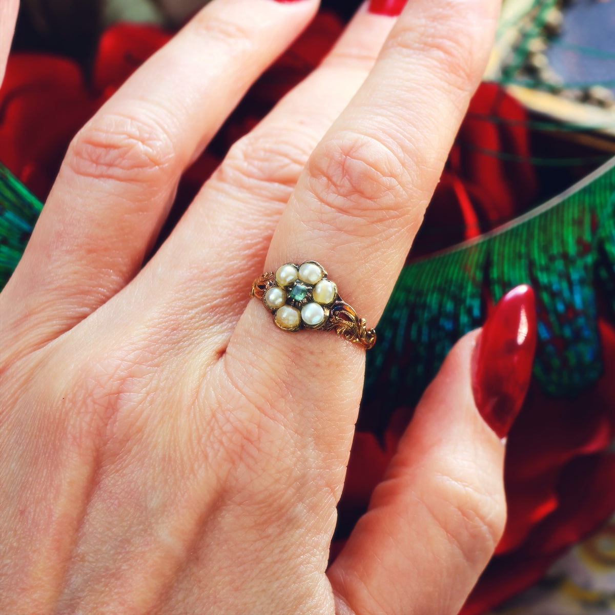 Exquisite Antique Georgian Emerald & Pearl Ring