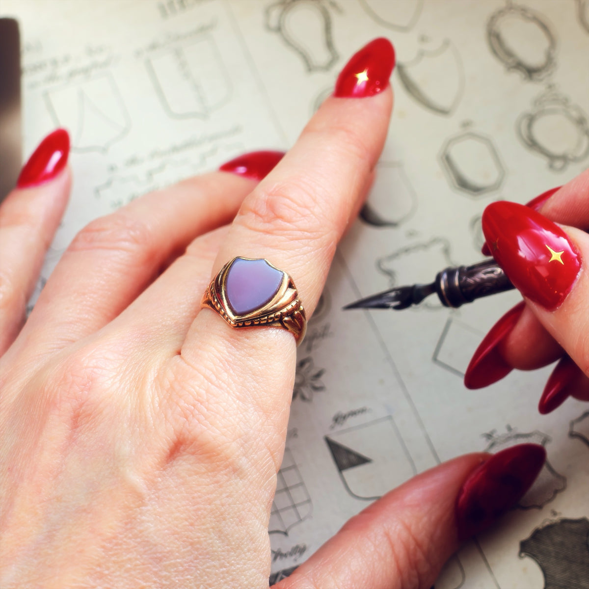 Date 1895 Shield Shaped Sardonyx Signet Ring