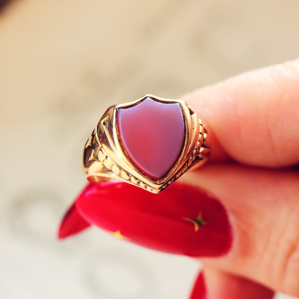Date 1895 Shield Shaped Sardonyx Signet Ring