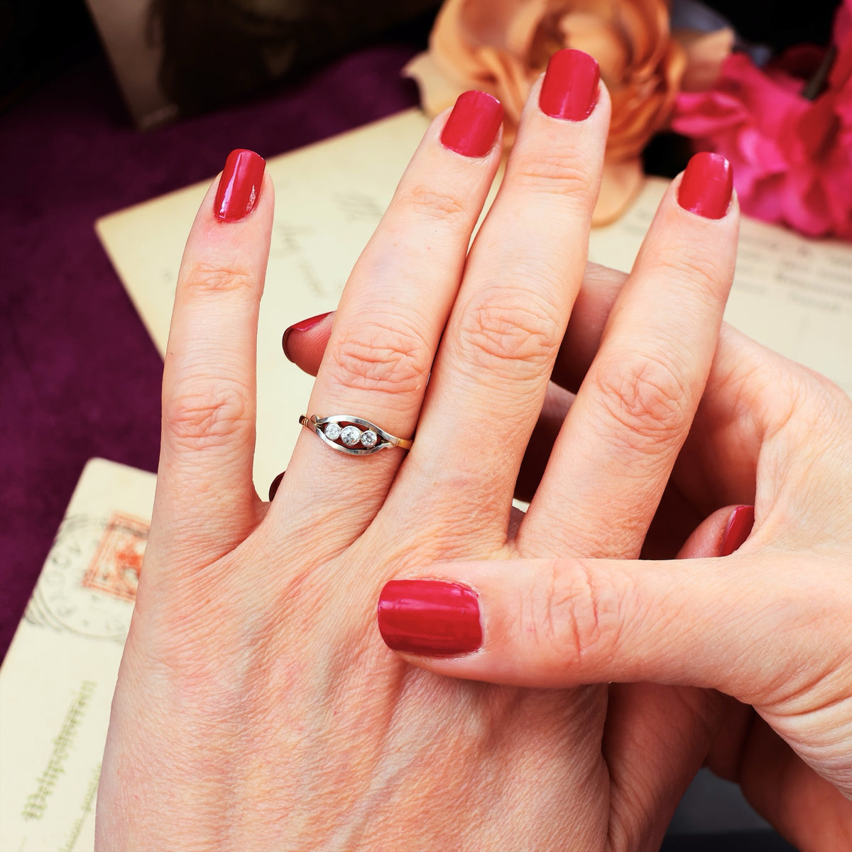 Vintage Diamond Trilogy Crossover Engagement Ring