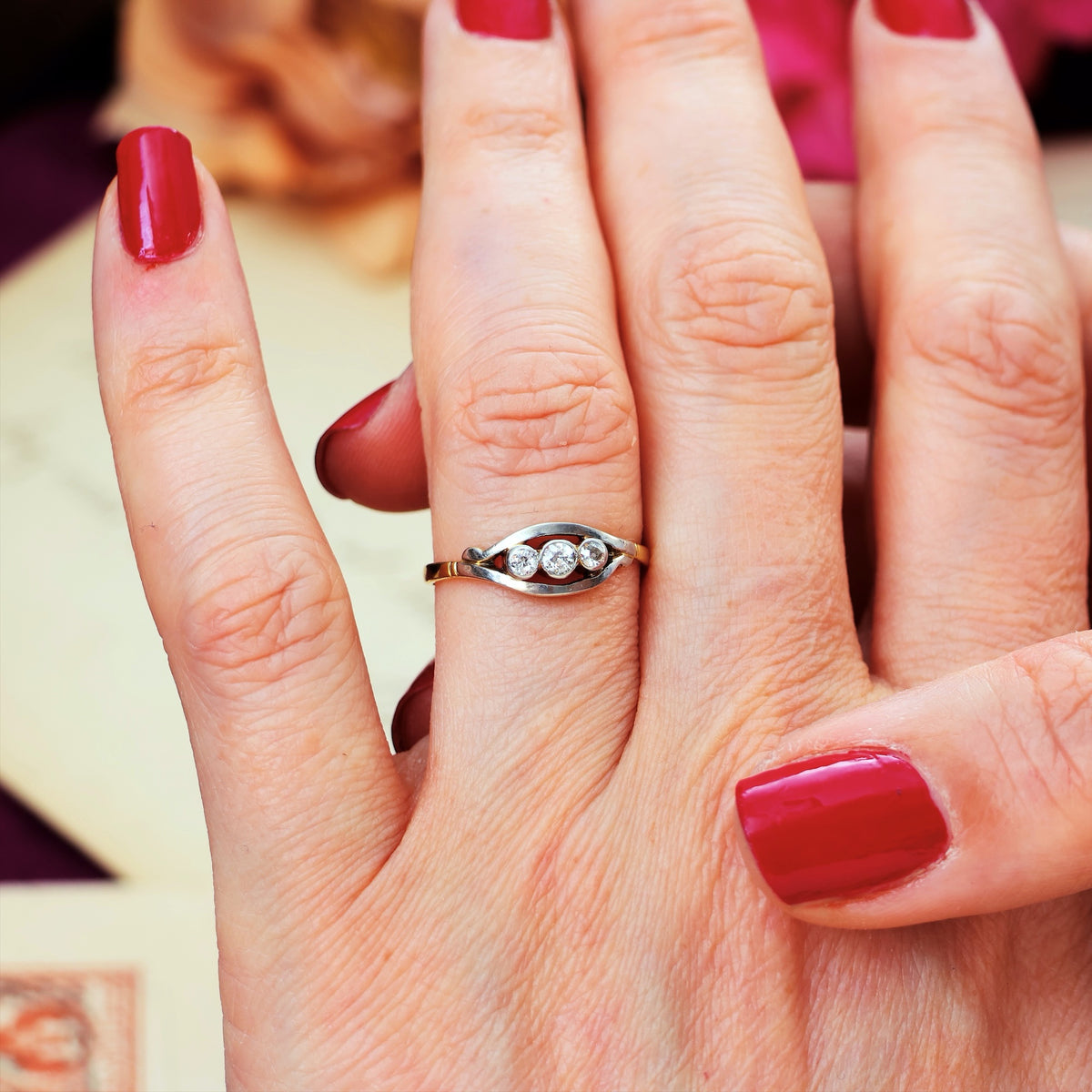 Vintage Diamond Trilogy Crossover Engagement Ring