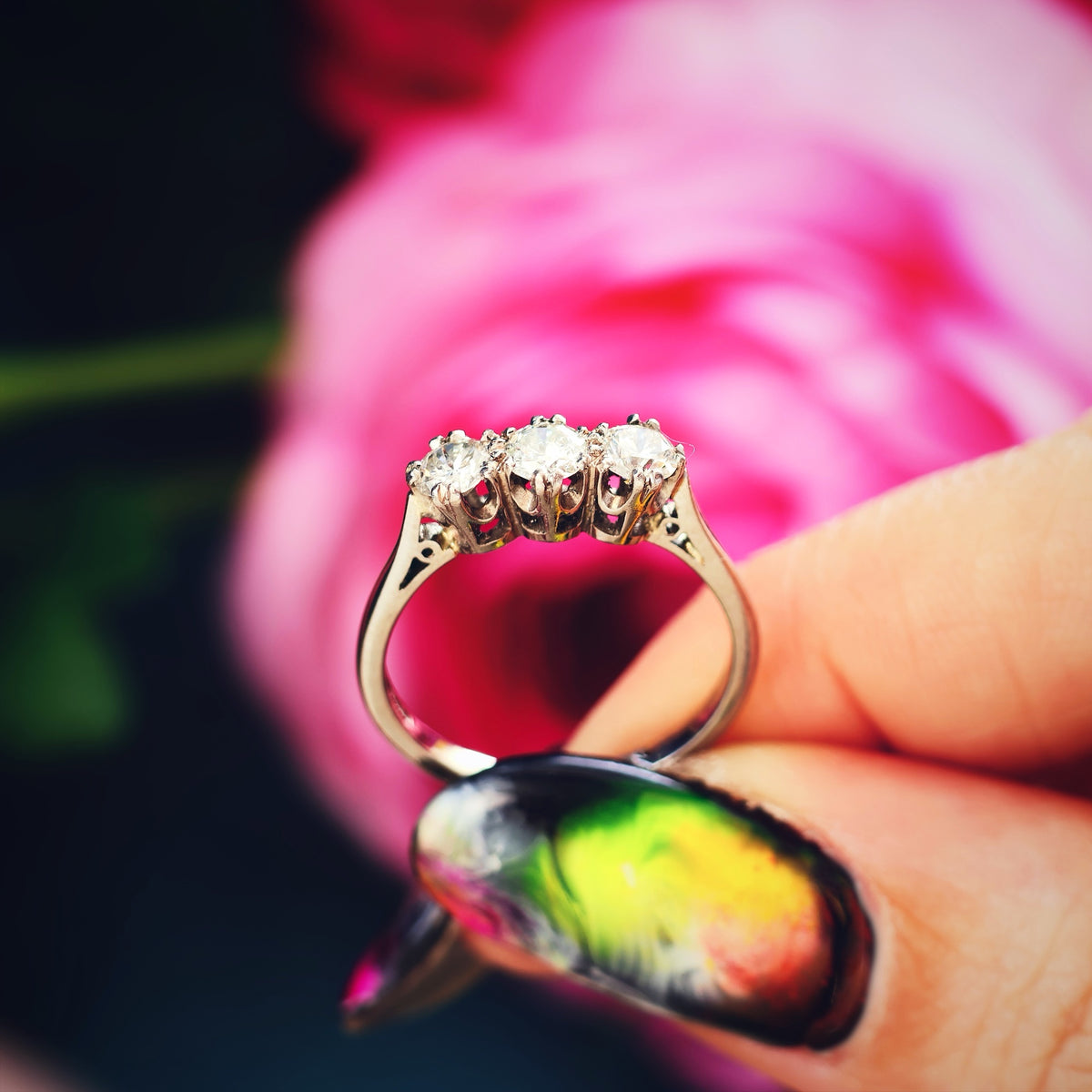 Sparkliest Vintage Diamond Trilogy Engagement Ring