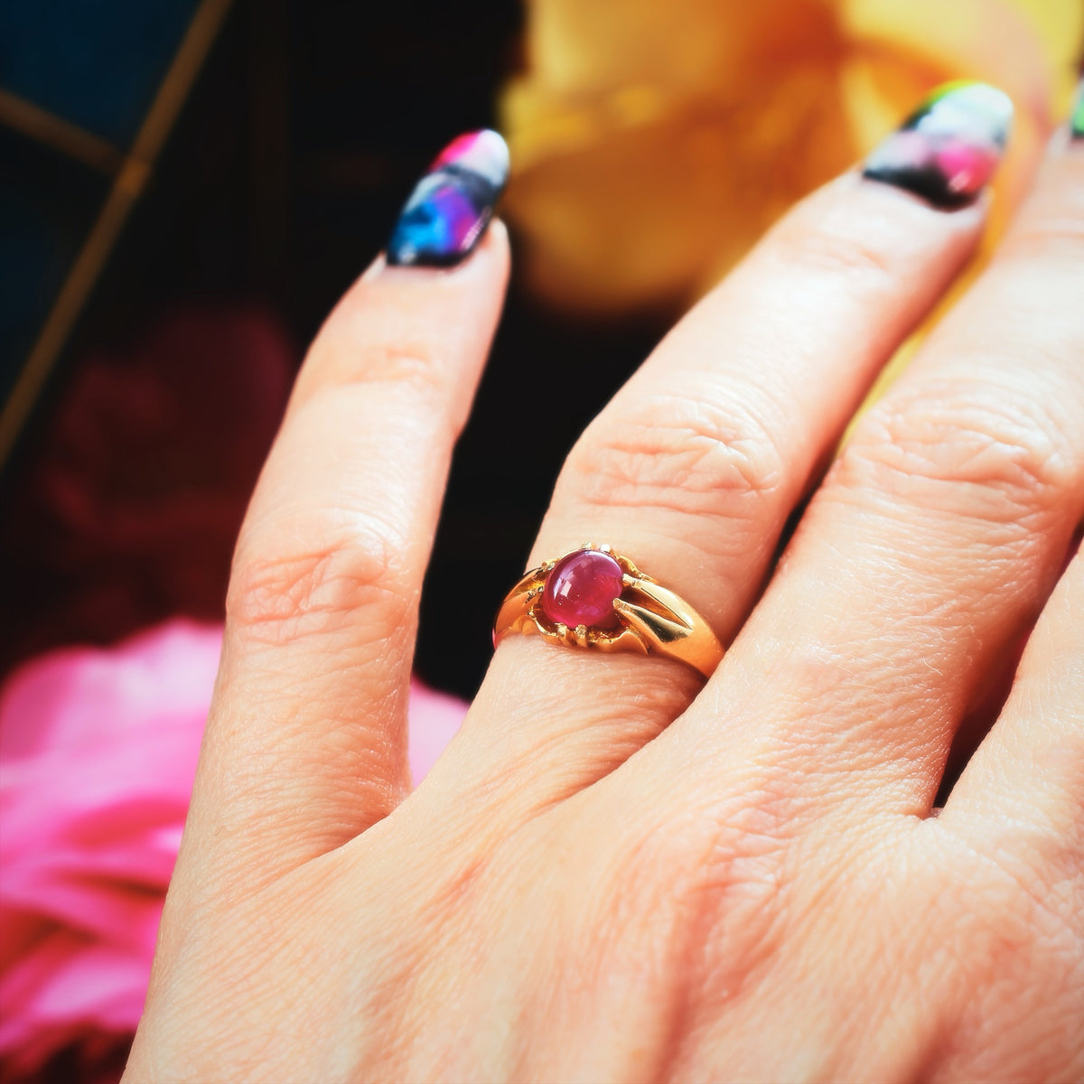 Antique Date 1919 Natural Cabochon Ruby Ring