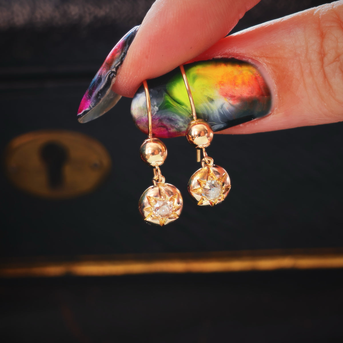 Antique Victorian Era Hand Cut Diamond Star Earrings