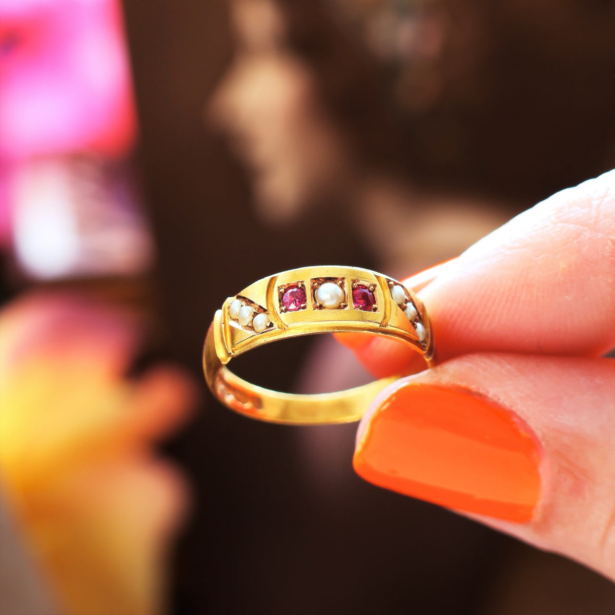 Victorian Date 1897 Ruby & Seed Pearl Ring