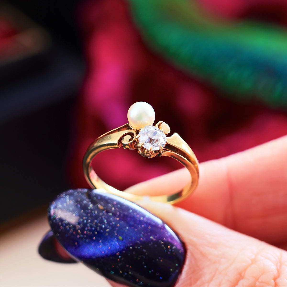 Antique Art Nouveau Pearl & Diamond Ring