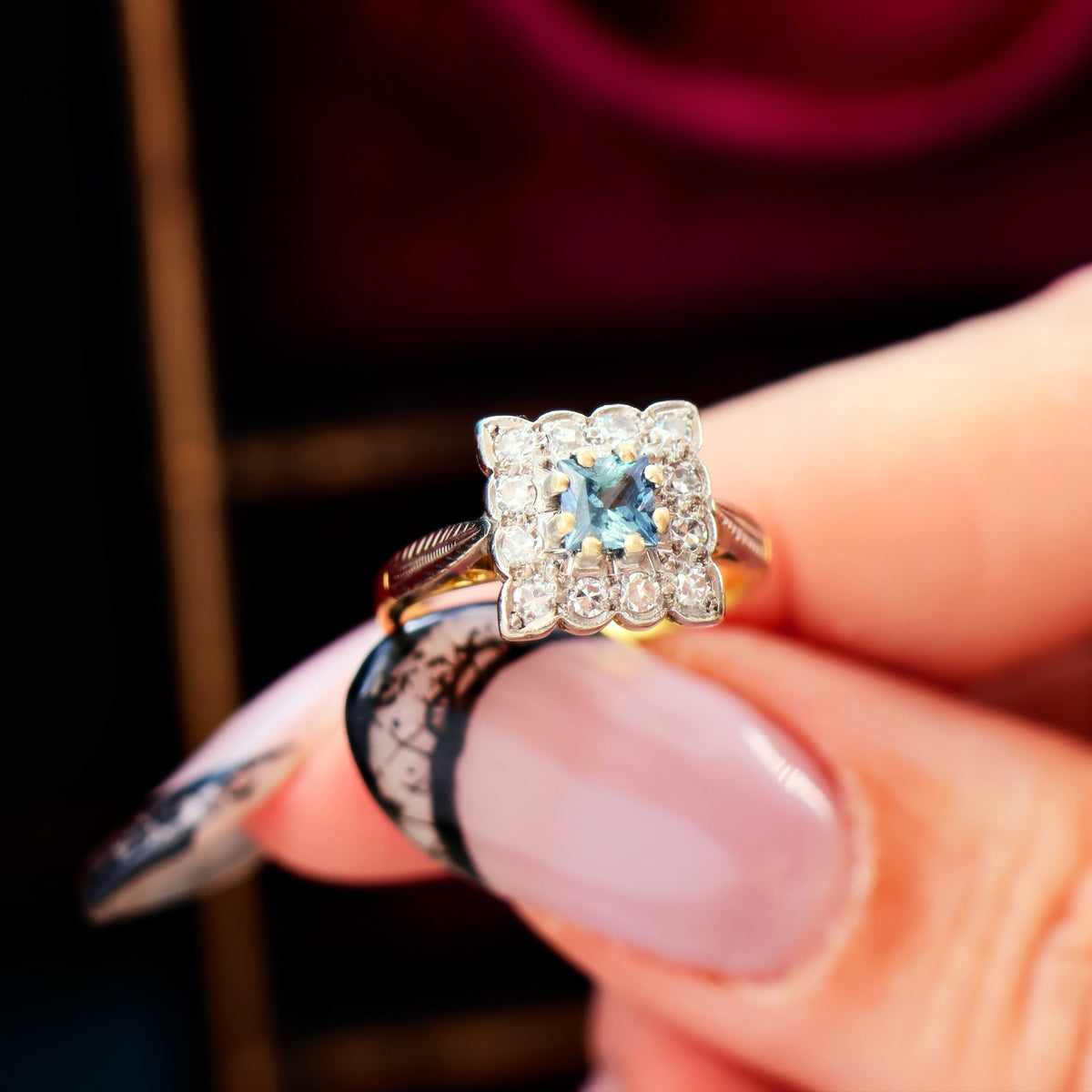 Fancy 1970's Floriate Sapphire & Diamond Dress Ring
