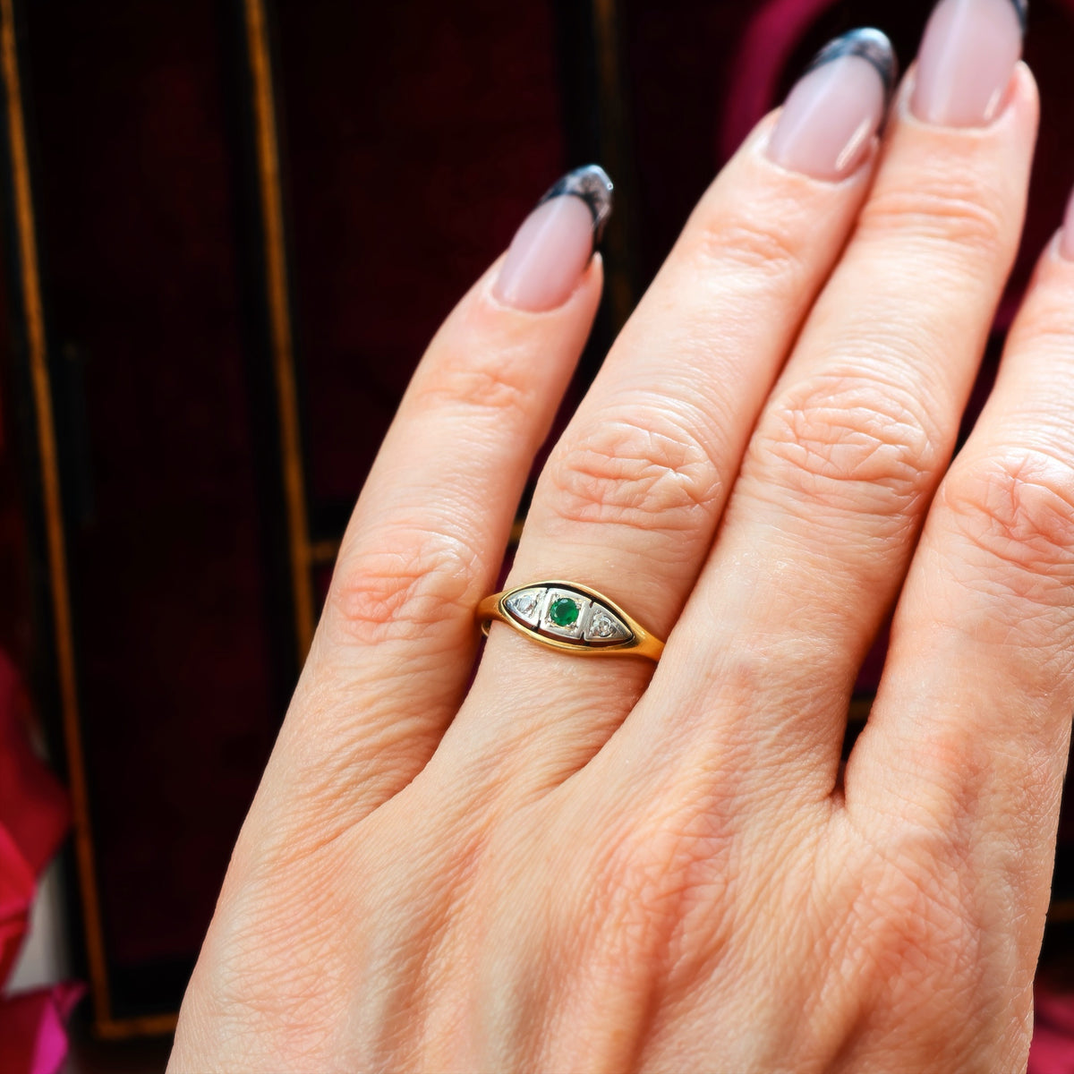 Sweet Sympathy! Circa 1920's Emerald & Diamond Ring