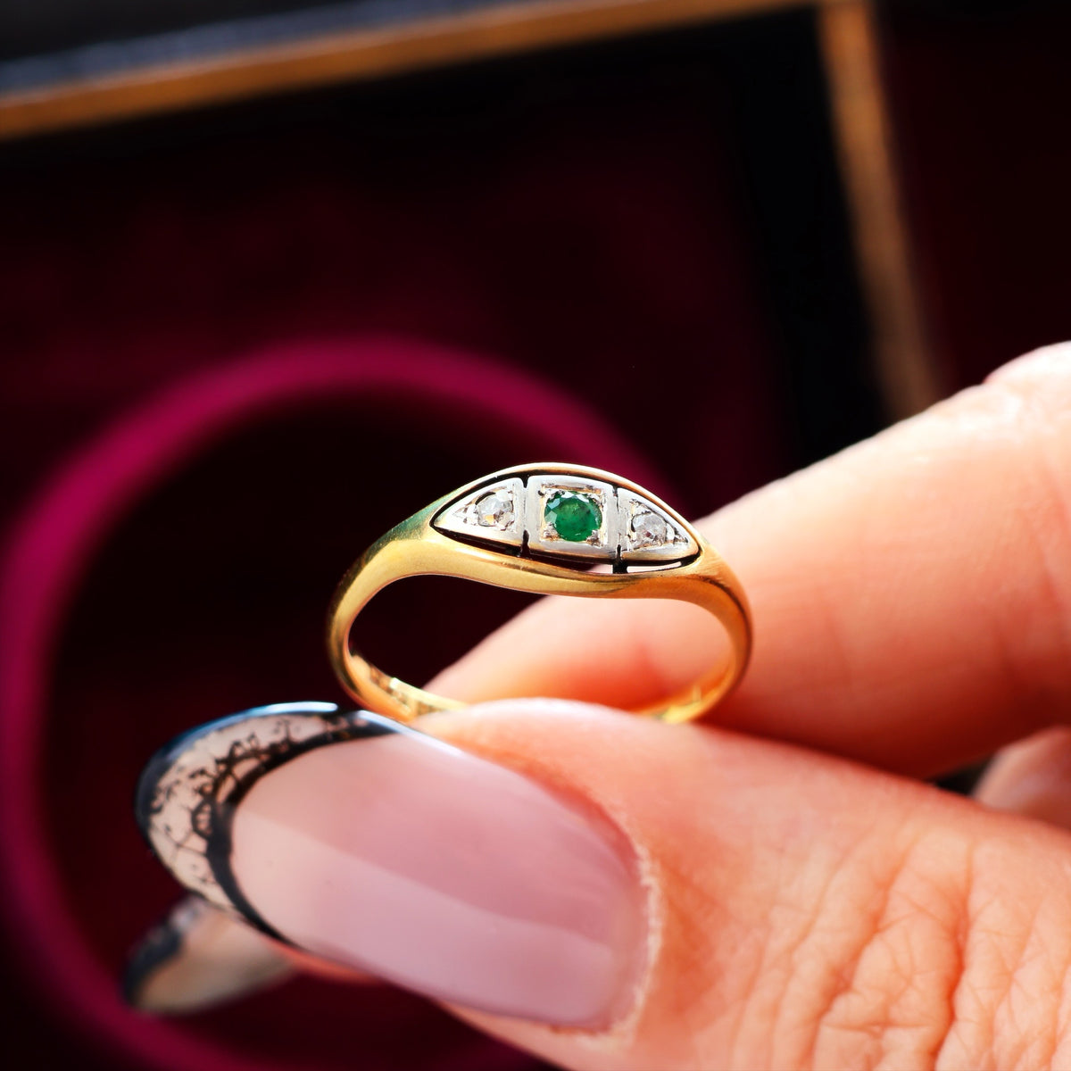 Sweet Sympathy! Circa 1920's Emerald & Diamond Ring