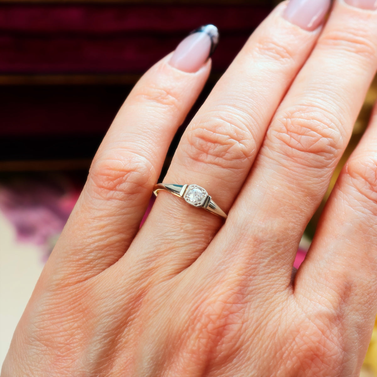 Pristine Vintage Hand Cut Diamond Engagement Ring