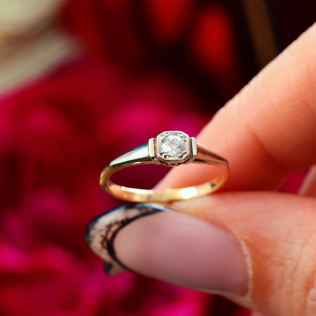 Pristine Vintage Hand Cut Diamond Engagement Ring