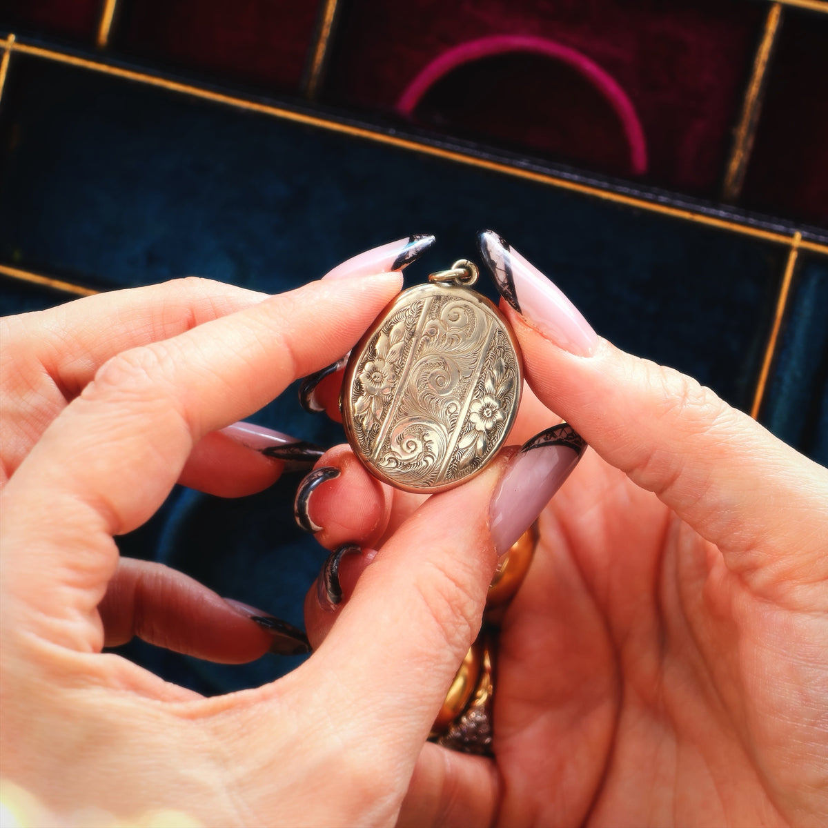 Antique Hand Engraved Oval Silver Locket
