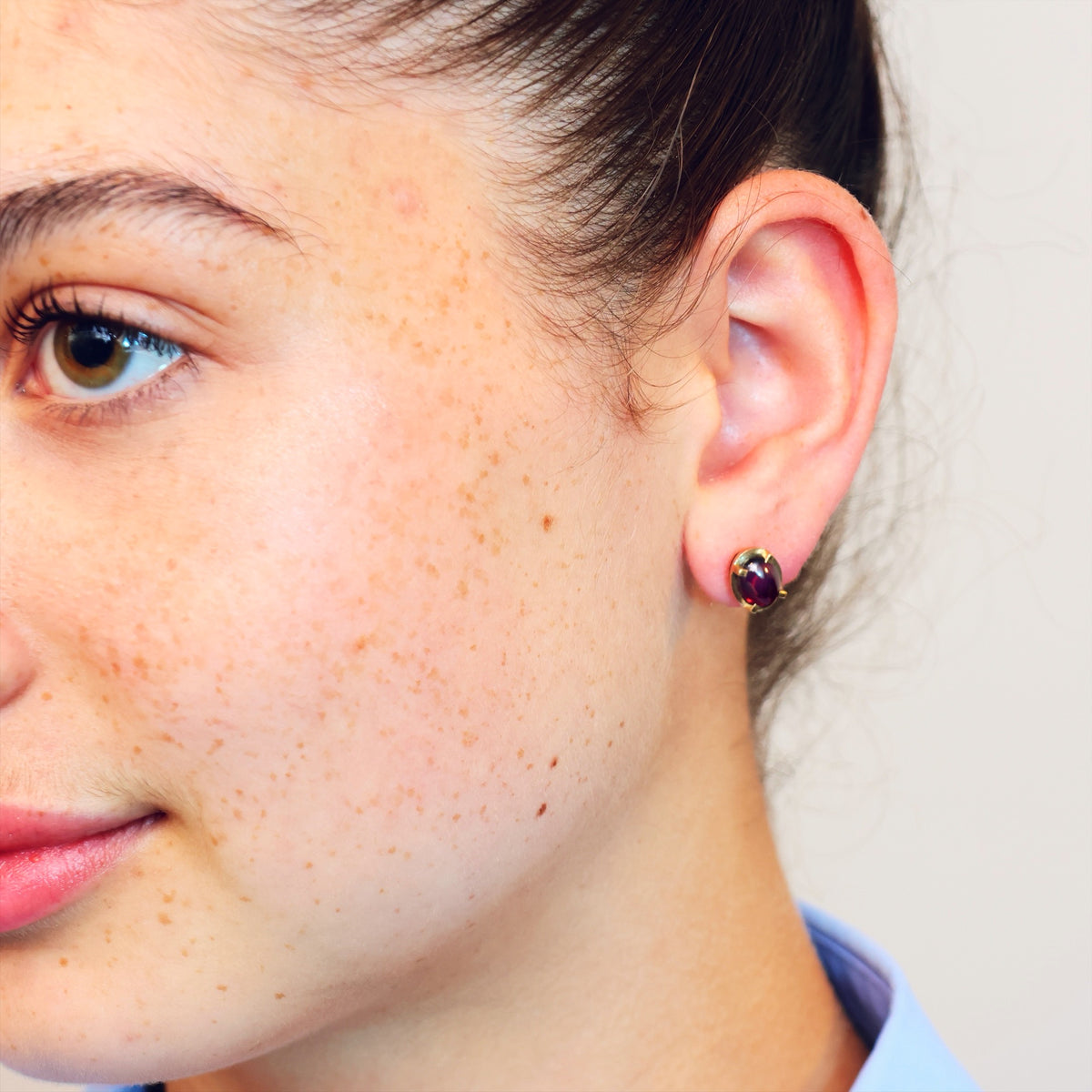 Modernist Styled Garnet Cabochon Stud Earrings