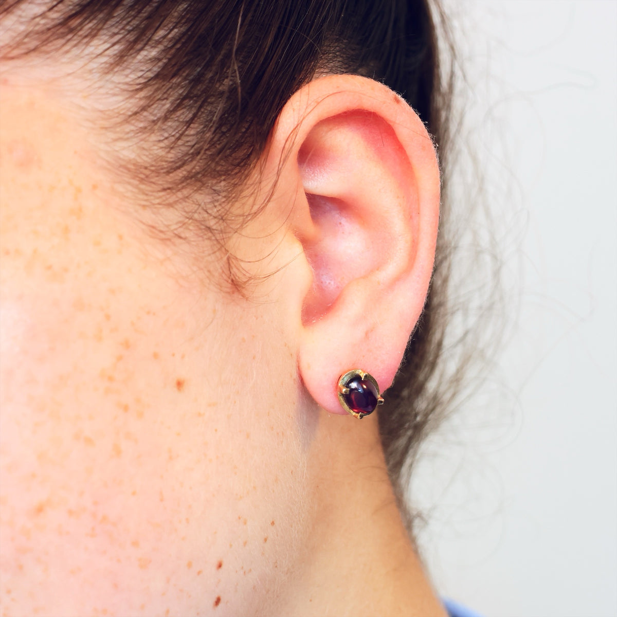 Modernist Styled Garnet Cabochon Stud Earrings