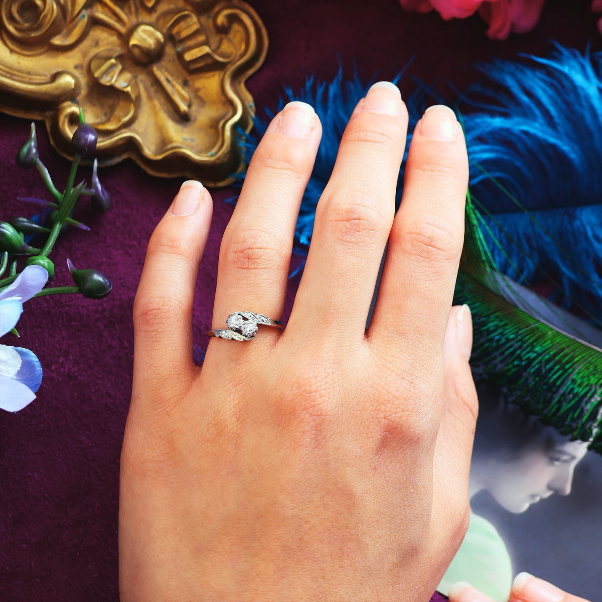 A Petite Vintage Diamond Crossover Engagement Ring