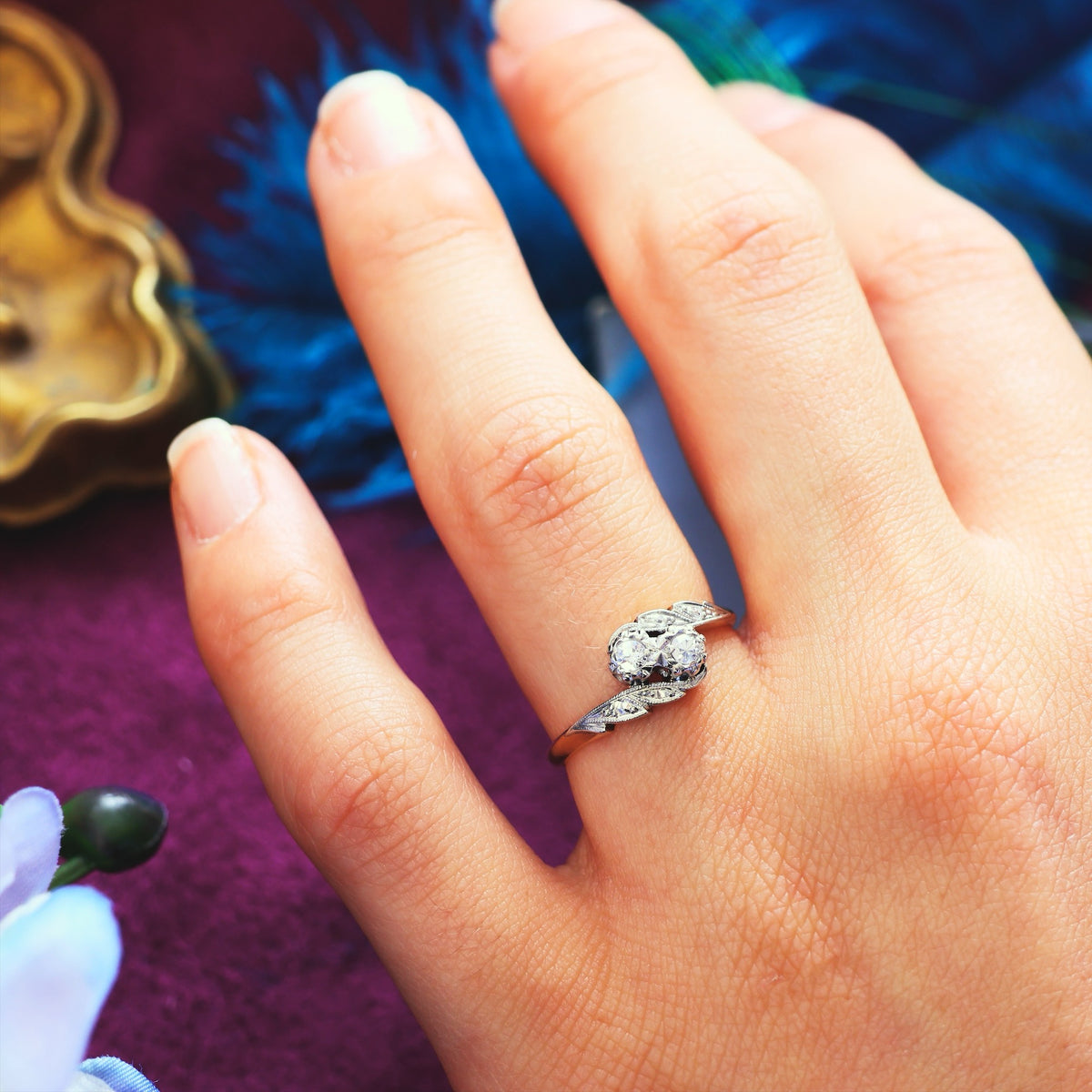 A Petite Vintage Diamond Crossover Engagement Ring