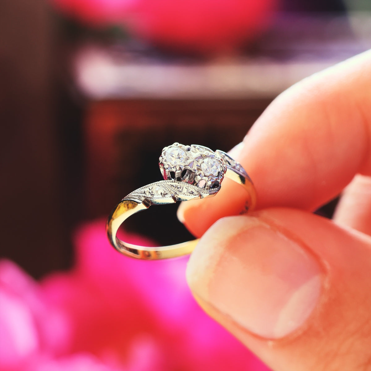 A Petite Vintage Diamond Crossover Engagement Ring
