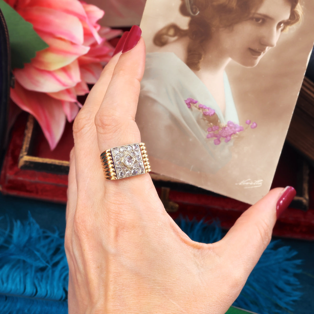 Dramatic! Unisex Art Deco Rose Cut Diamond ‘Tank’ Ring