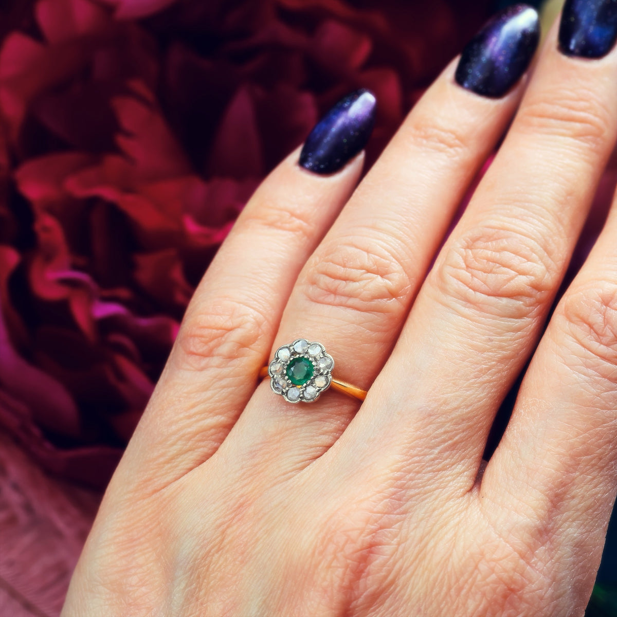 Spring Favourite! Vintage Emerald & Diamond Engagement Ring
