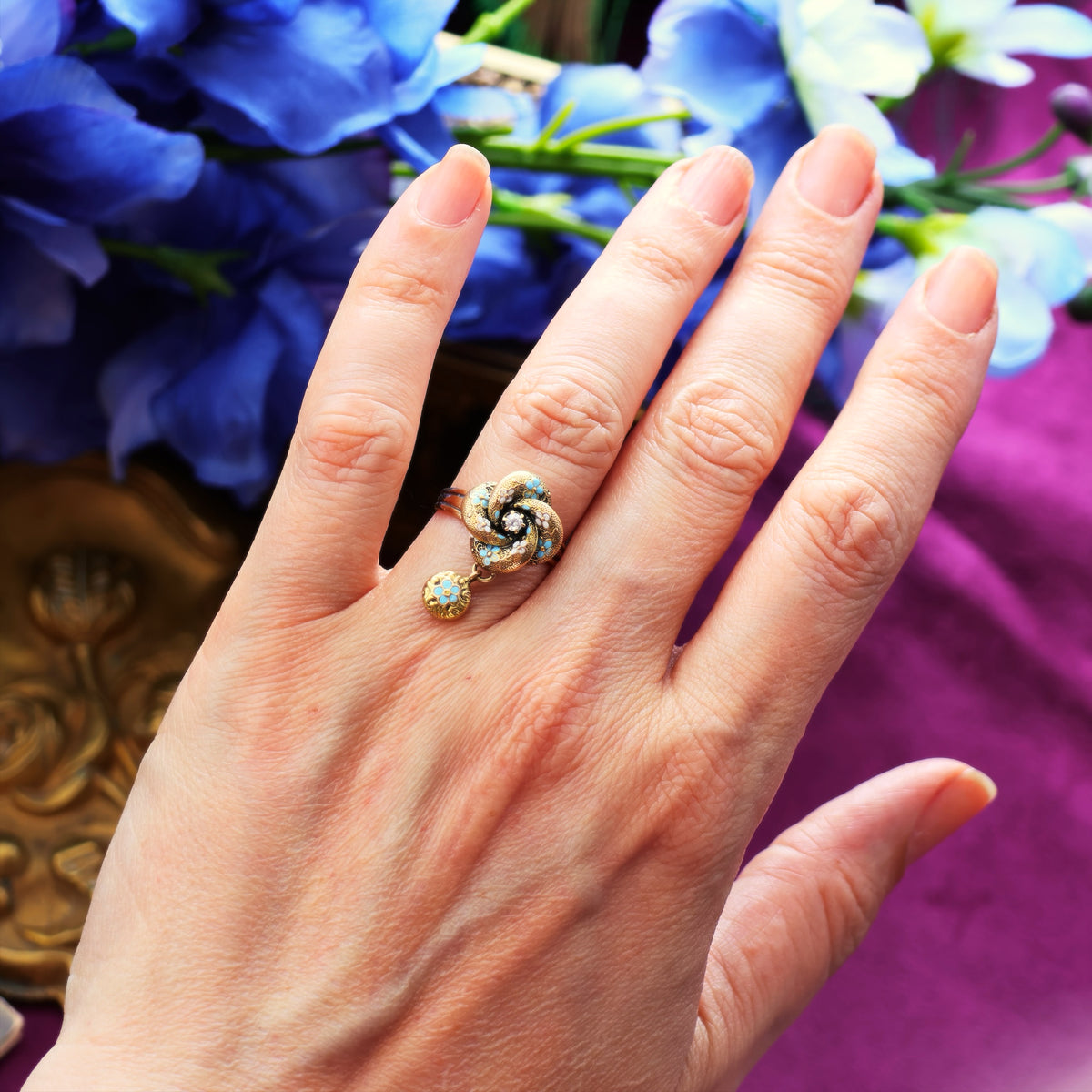 Fondest Adoration! Victorian Enamelled Forget-me-not Ring