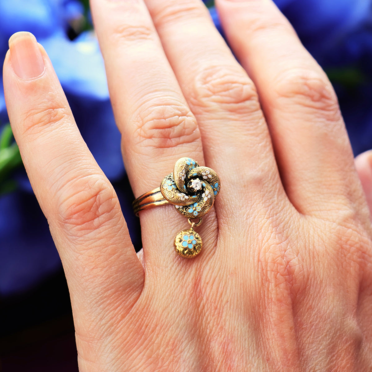 Fondest Adoration! Victorian Enamelled Forget-me-not Ring