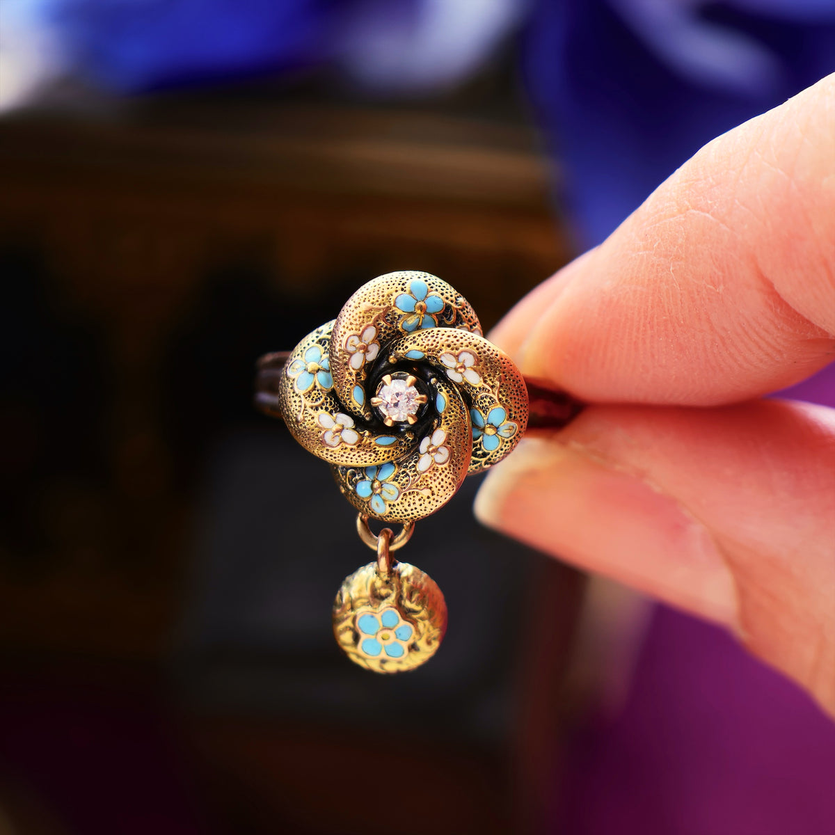 Fondest Adoration! Victorian Enamelled Forget-me-not Ring