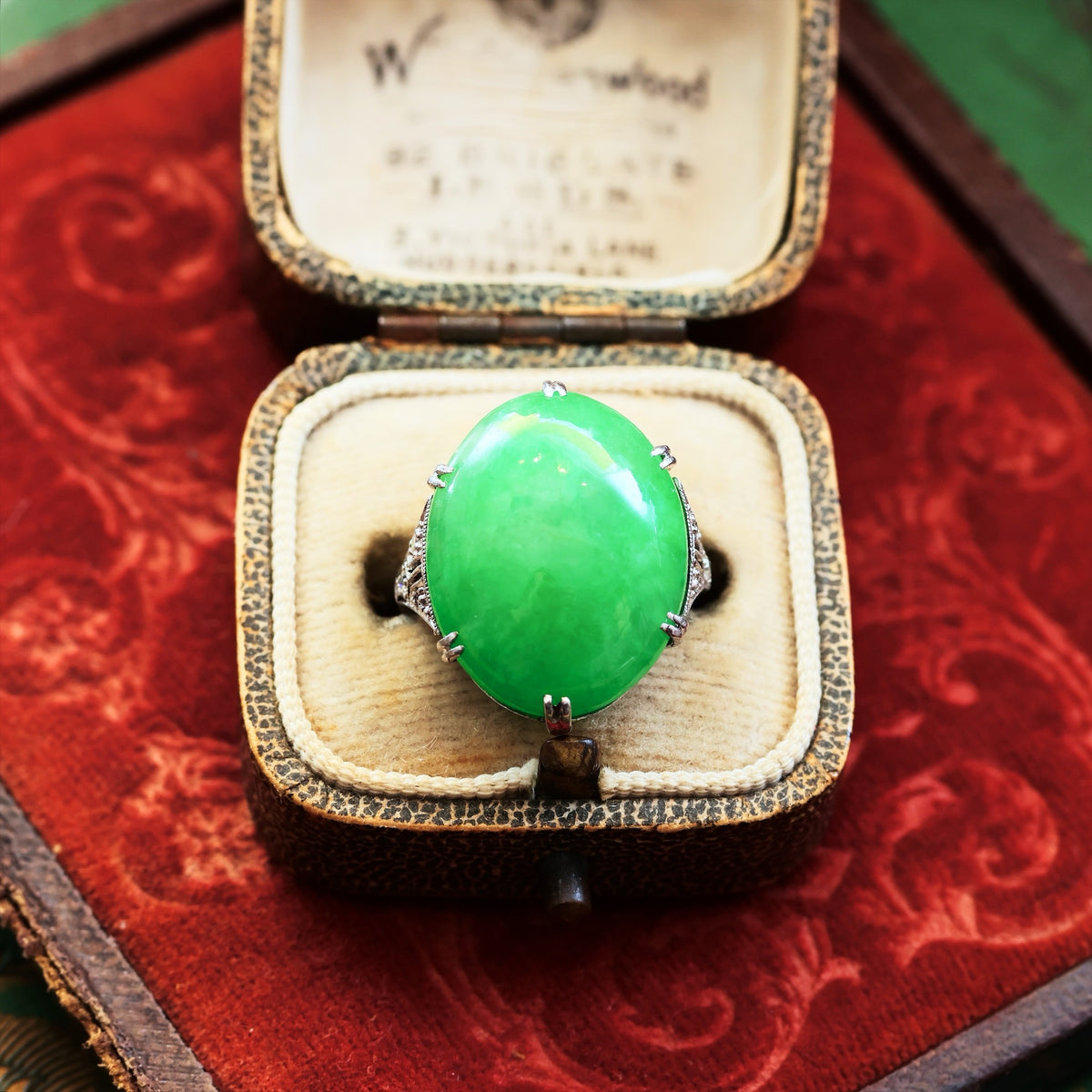 Vintage 1920's Art Deco Jade & Diamond Cocktail Ring