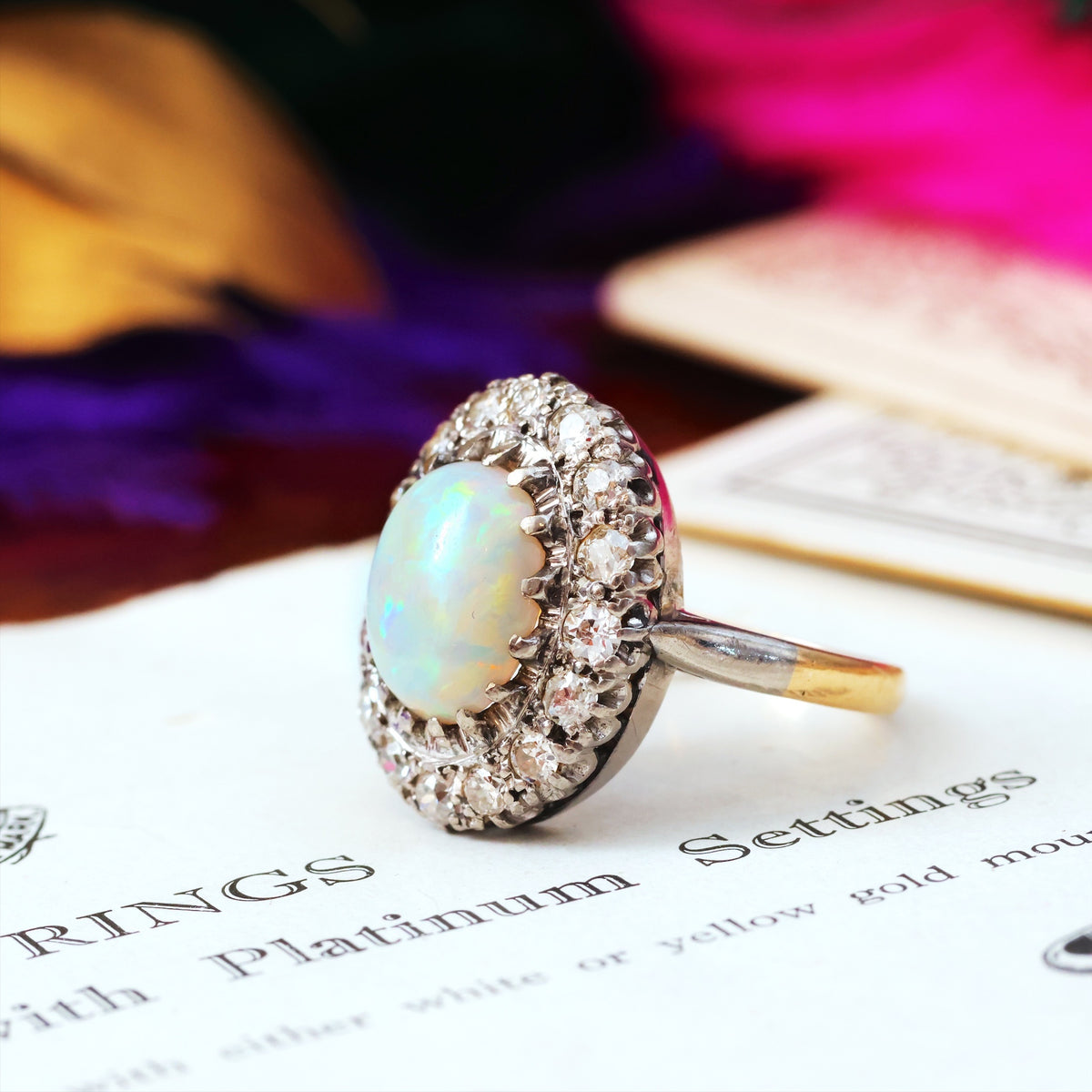 Vintage Glamour! Opal & Diamond Cluster Cocktail Ring