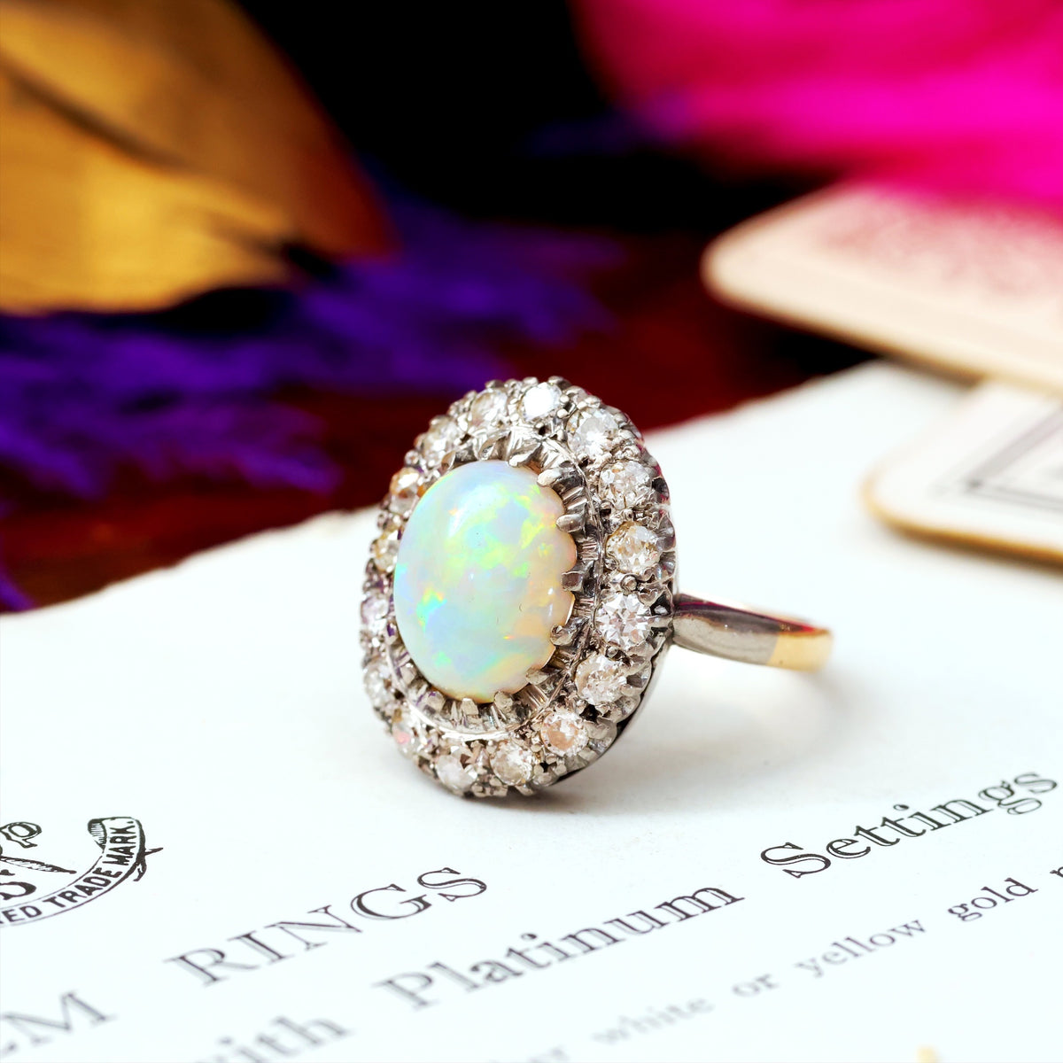 Vintage Glamour! Opal & Diamond Cluster Cocktail Ring