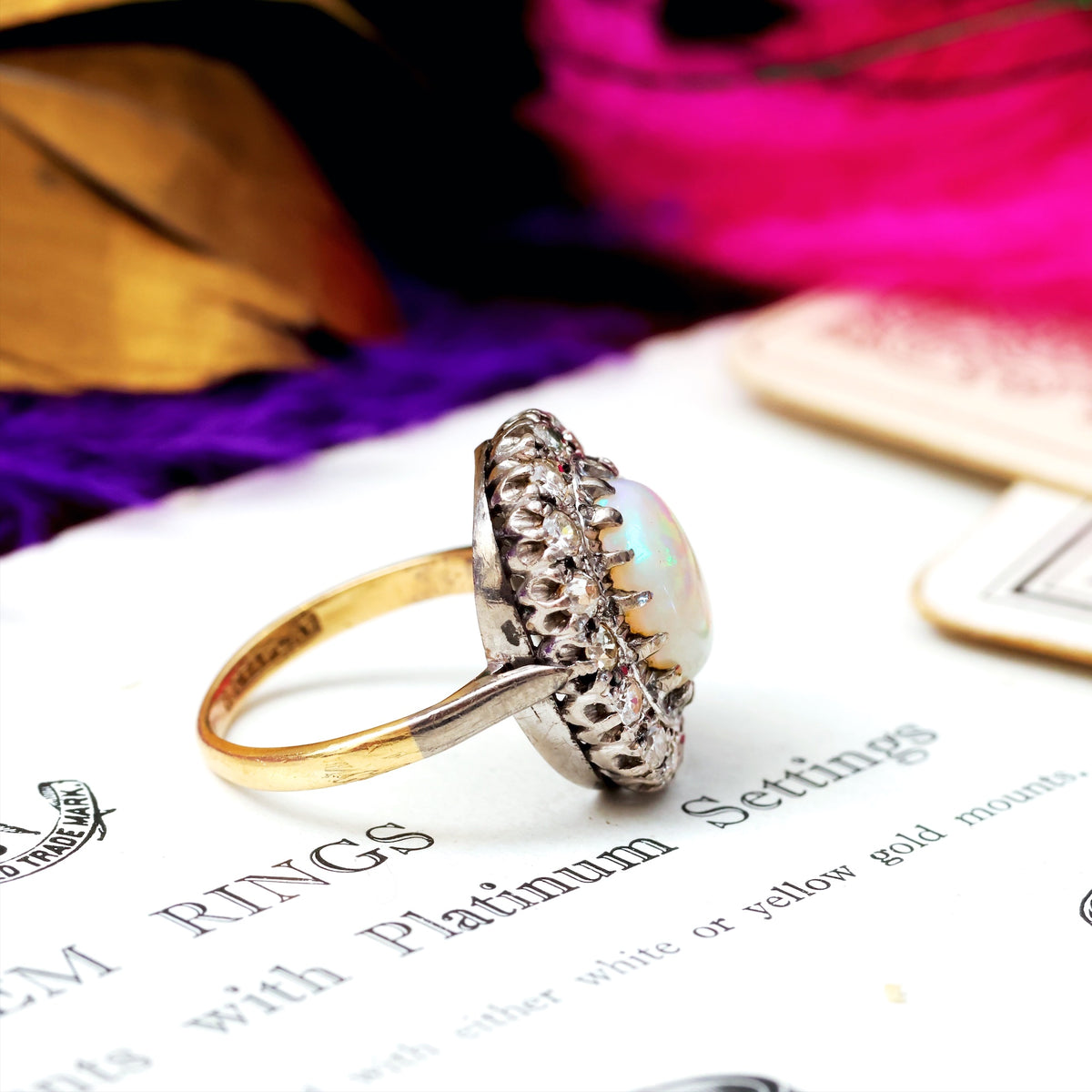 Vintage Glamour! Opal & Diamond Cluster Cocktail Ring
